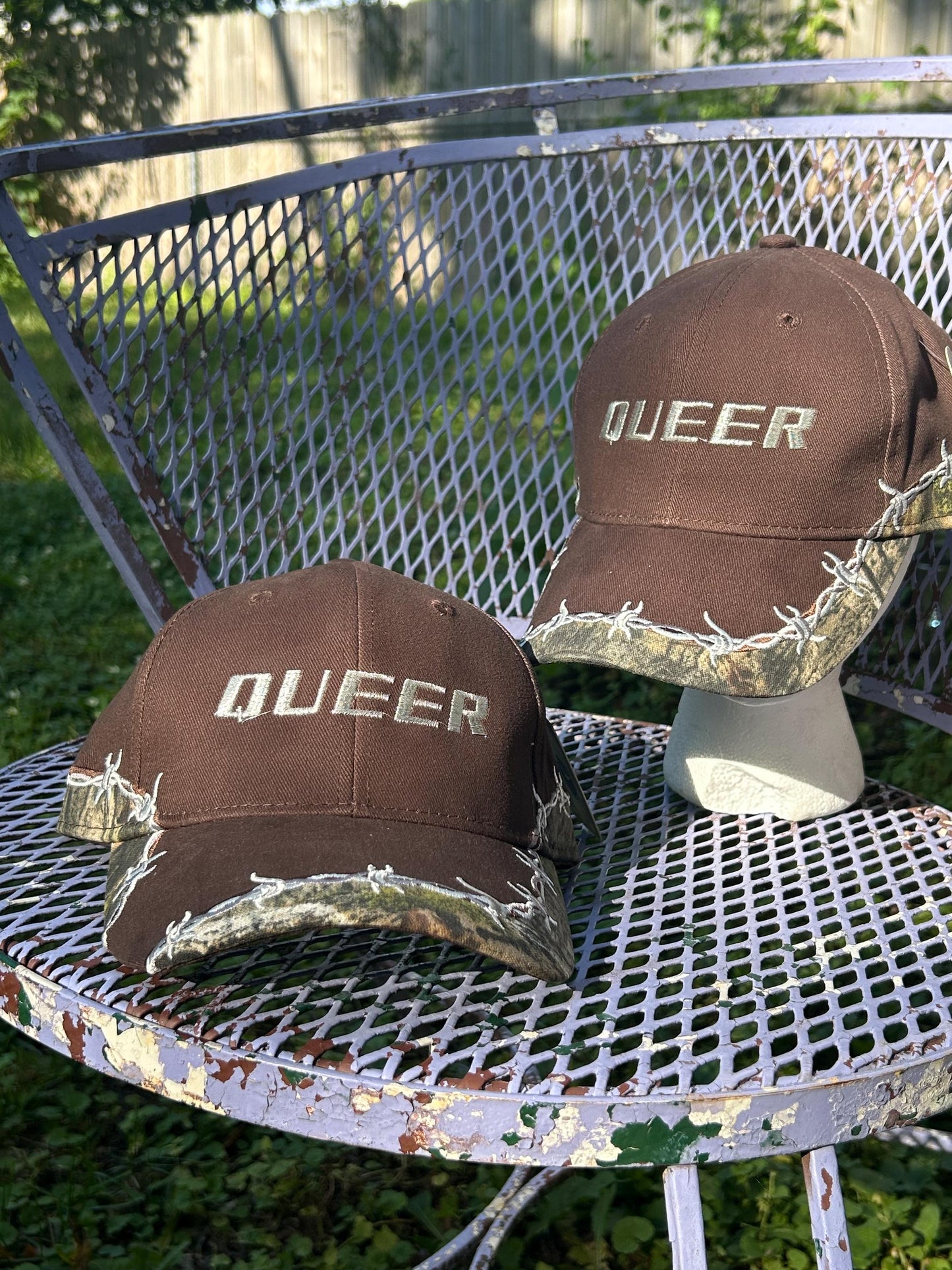 Queer Barb Wire Camo Silver Trucker Hat