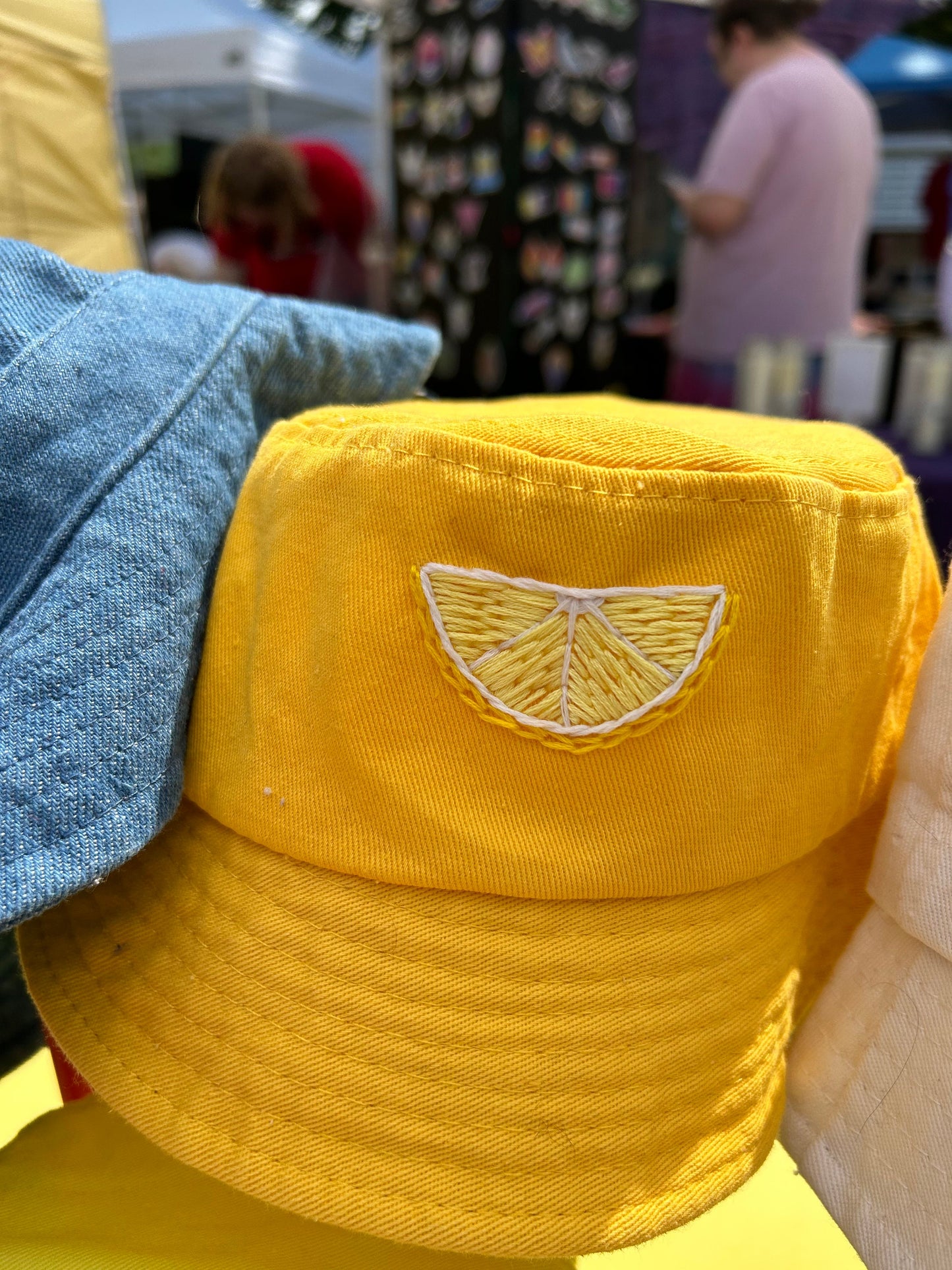 Lemon bucket hat! Hand embroidered