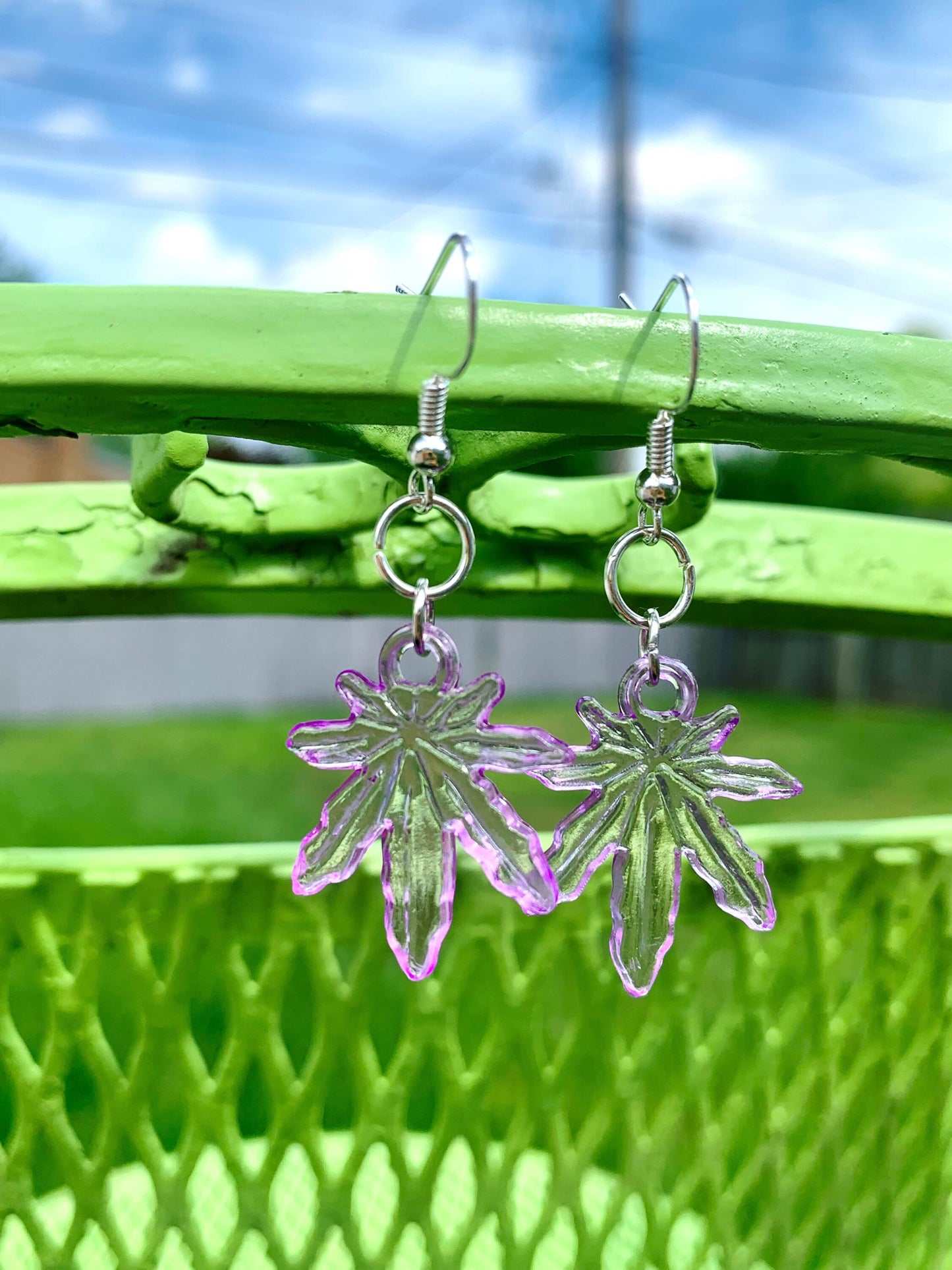 Rainbow hemp leaf earrings