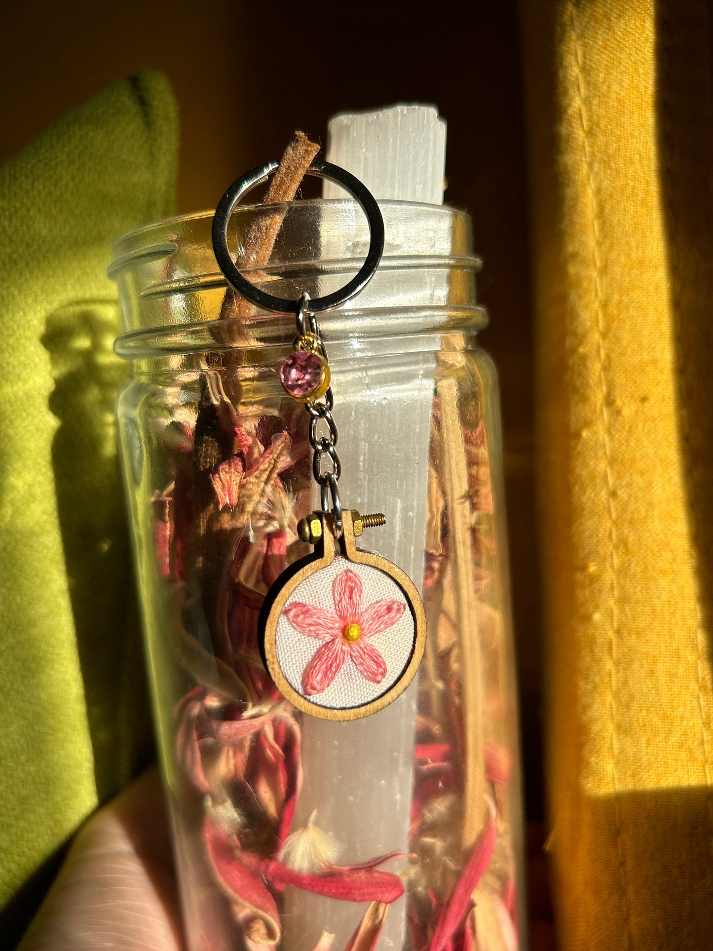 Mini custom hand embroidered keychain charm!