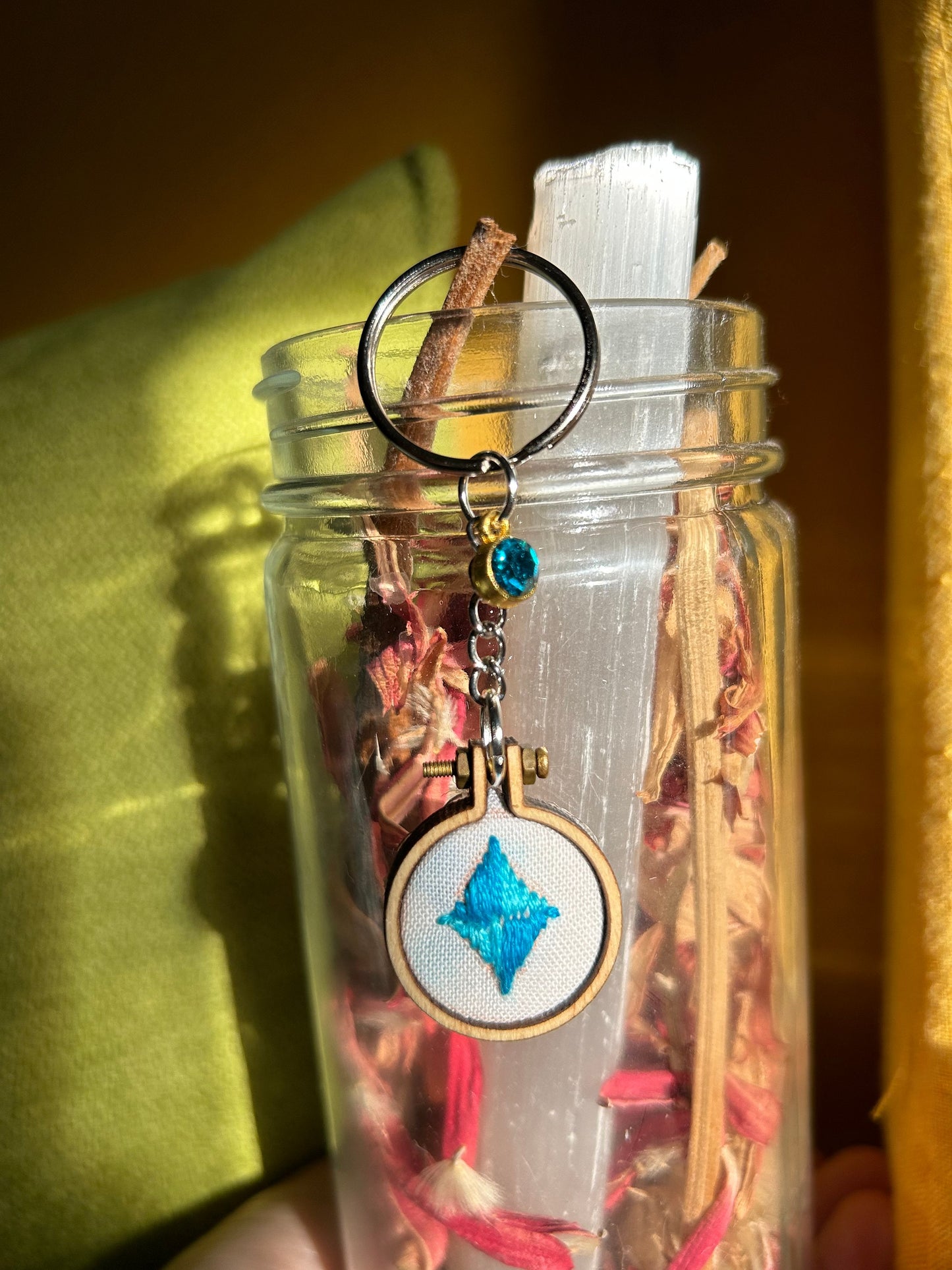 Mini custom hand embroidered keychain charm!