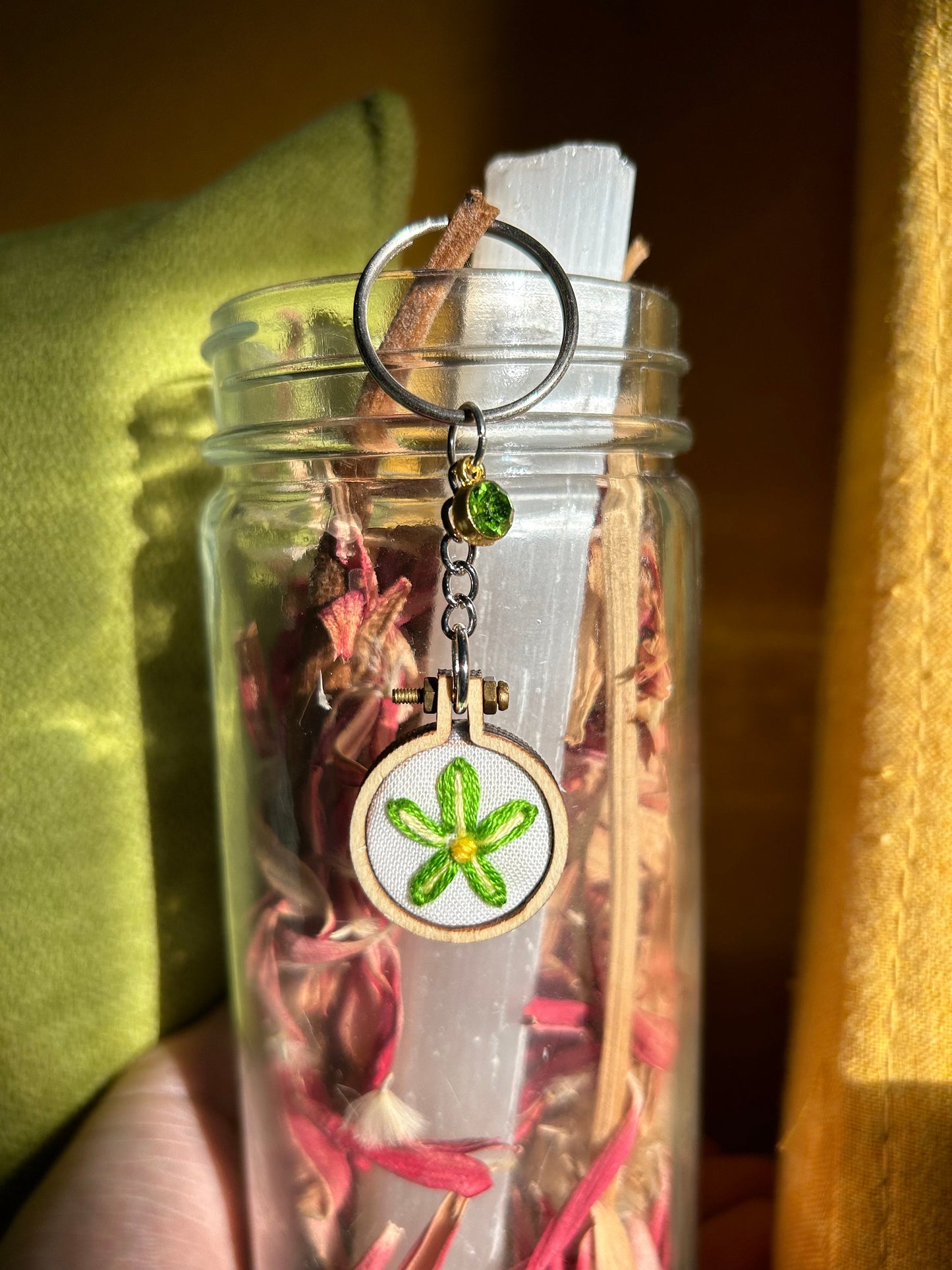 Mini custom hand embroidered keychain charm!