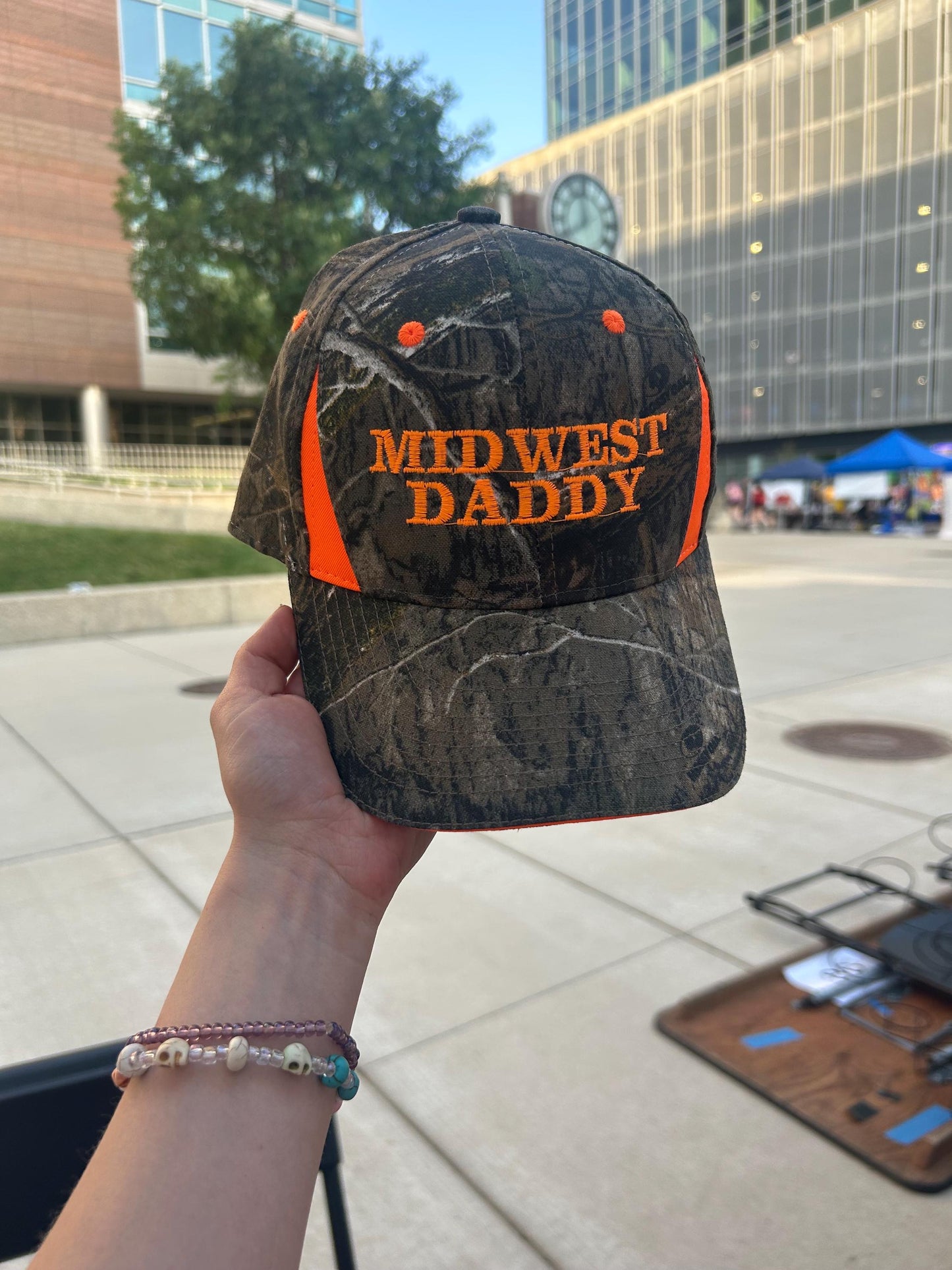 Midwest Daddy & Sapphic Custom embroidery Camo Neon Orange Trucker Hat