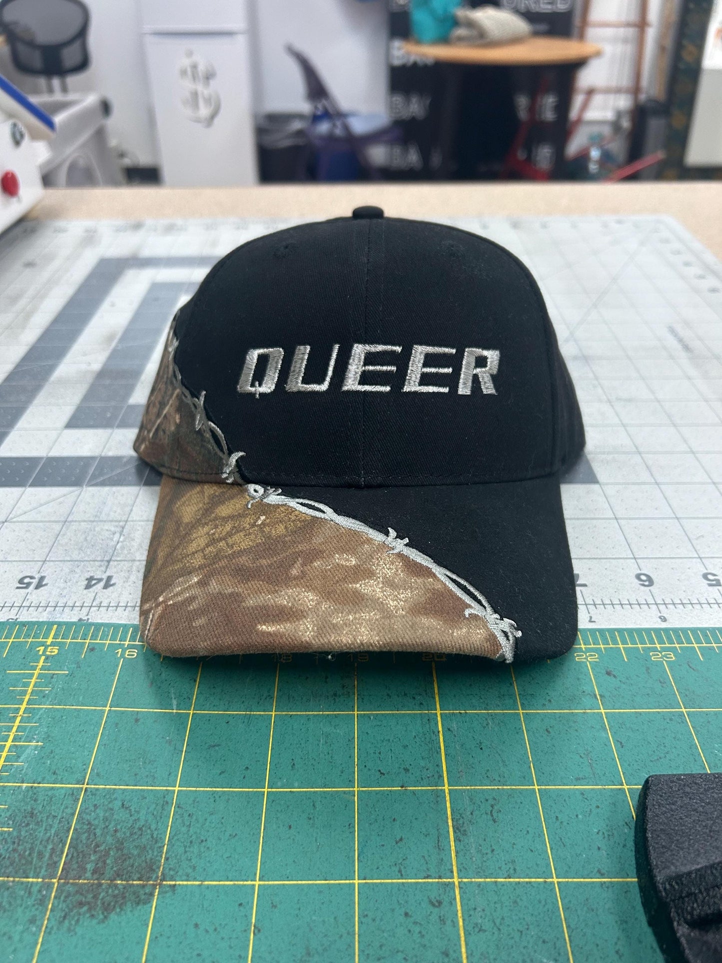 Queer Barb Wire Camo Silver Trucker Hat