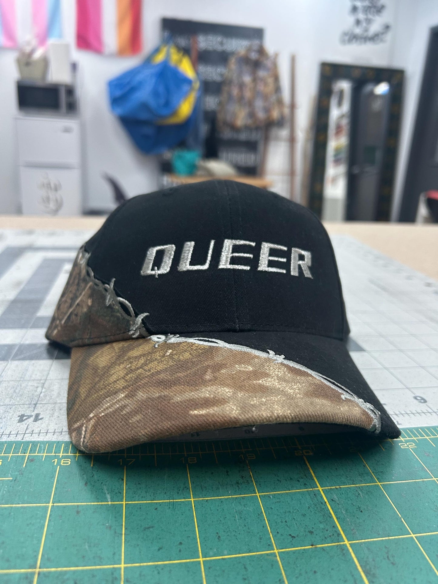 Queer Barb Wire Camo Silver Trucker Hat