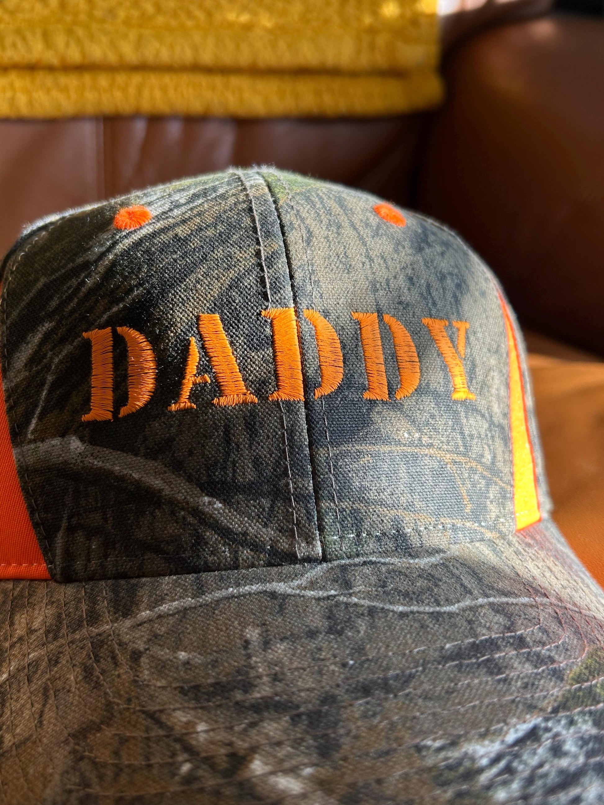 Midwest Daddy & Sapphic Custom embroidery Camo Neon Orange Trucker Hat