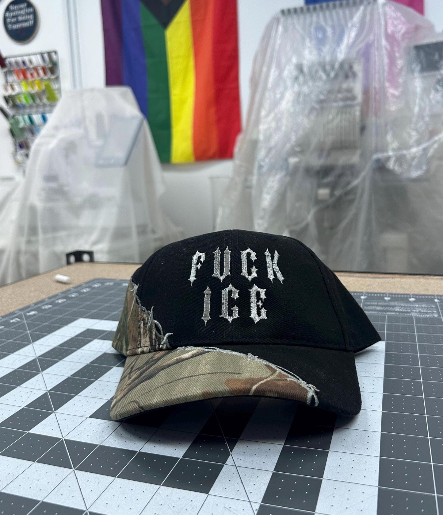 Anti Ice Barbed Wire Camo Silver Trucker Hat