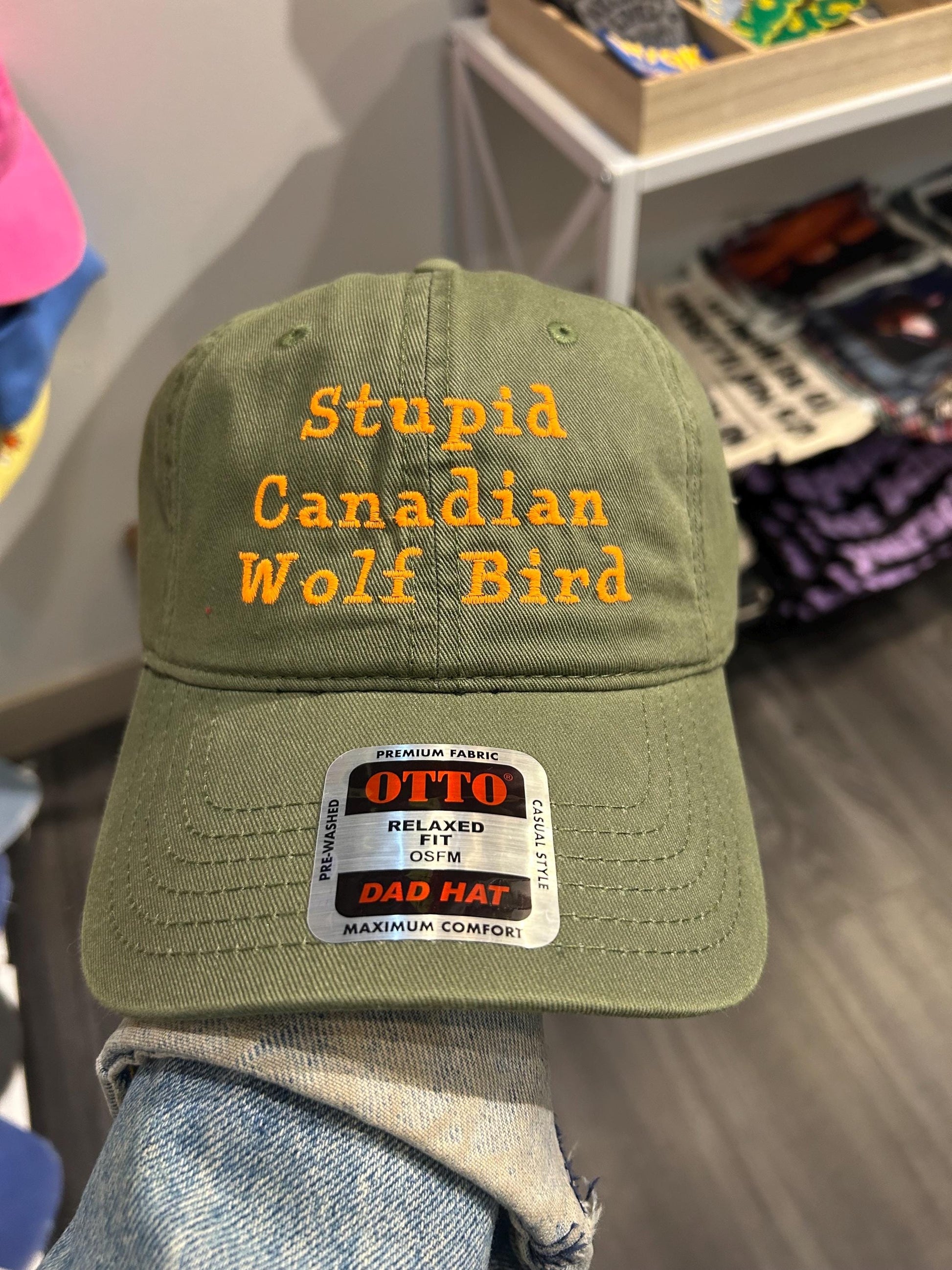 Stupid Canadian Wolf Bird Heated Rivalry Loon Dad Hat baseball Cap