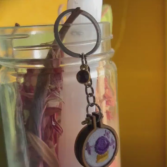 Mini custom hand embroidered keychain charm!