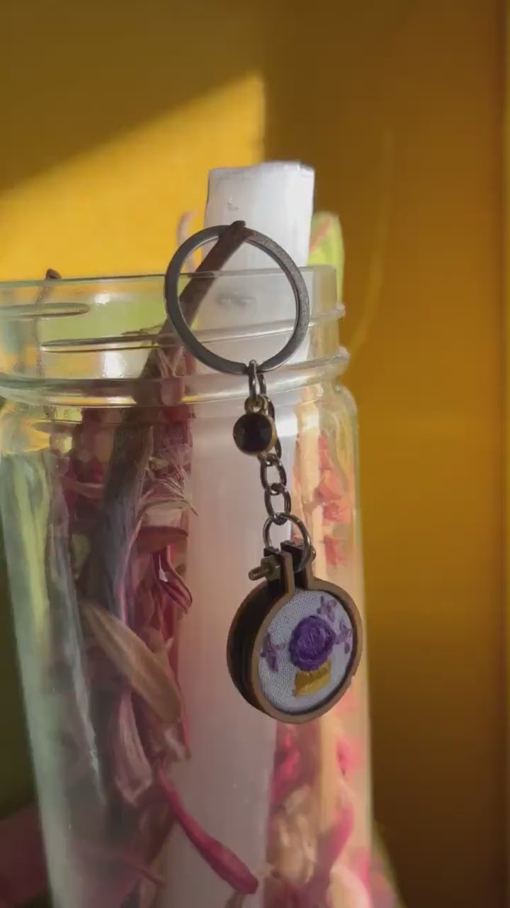 Mini custom hand embroidered keychain charm!