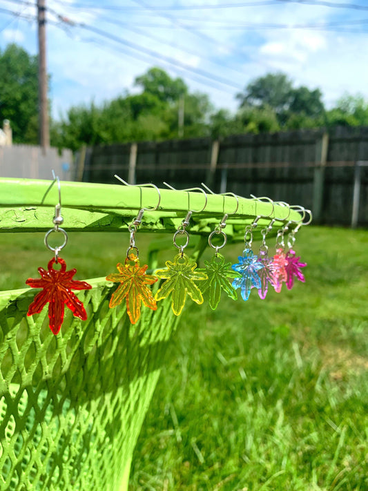 Rainbow hemp leaf earrings