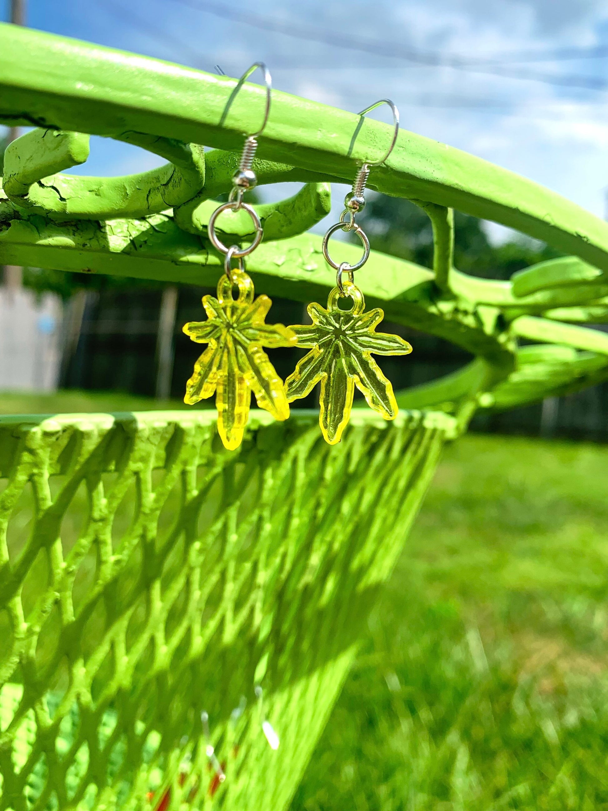 Rainbow hemp leaf earrings
