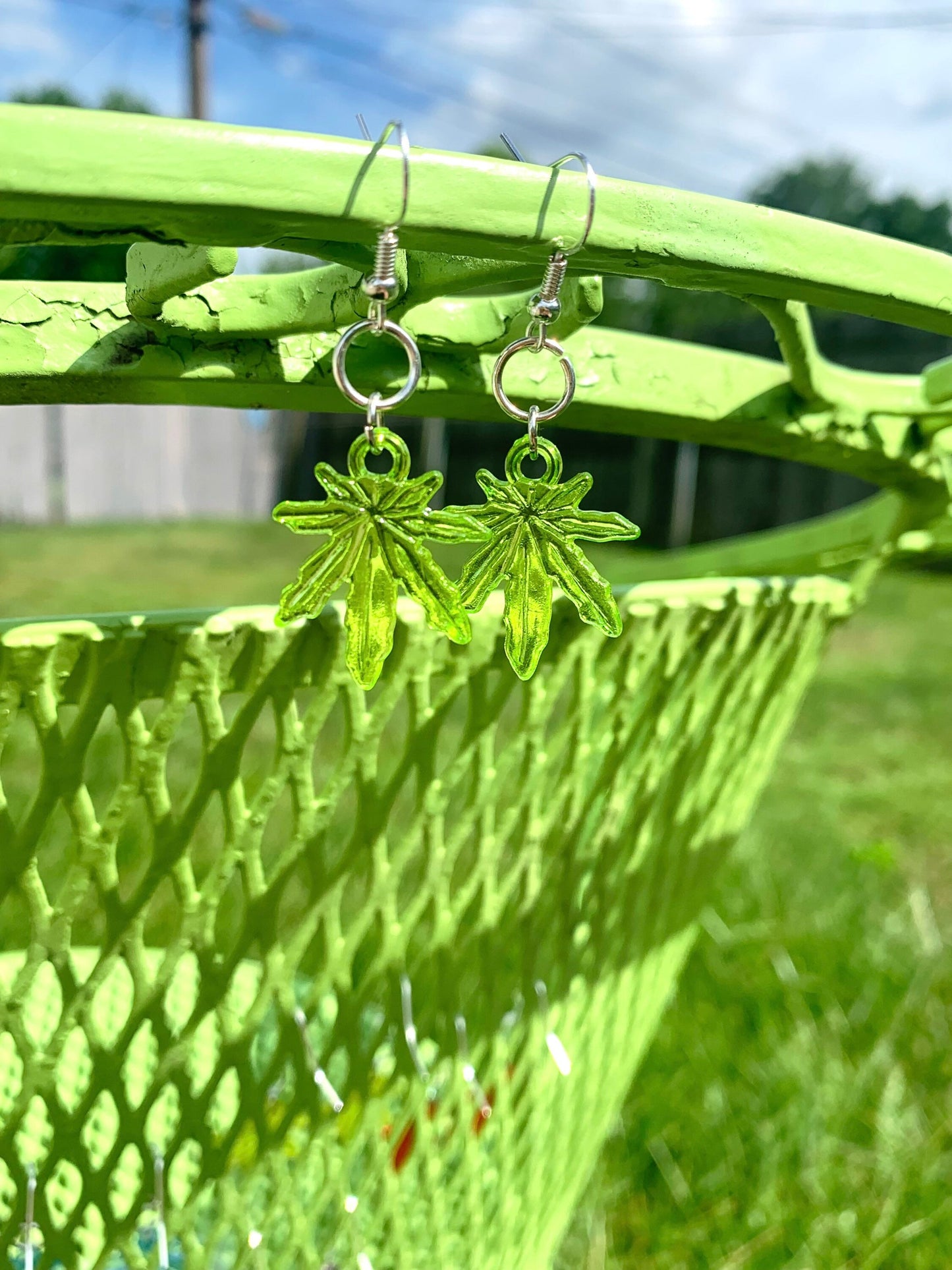 Rainbow hemp leaf earrings