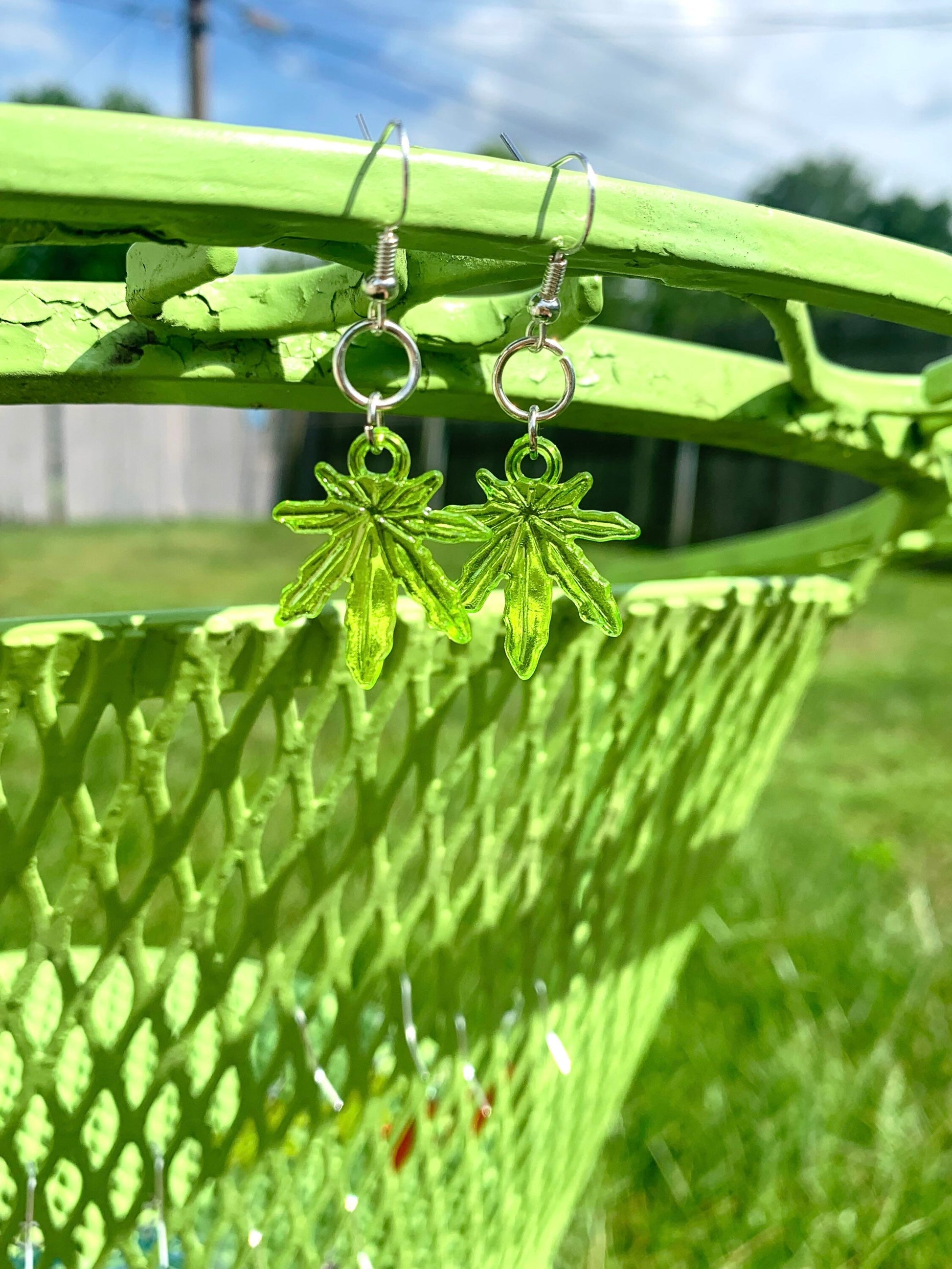 Rainbow hemp leaf earrings