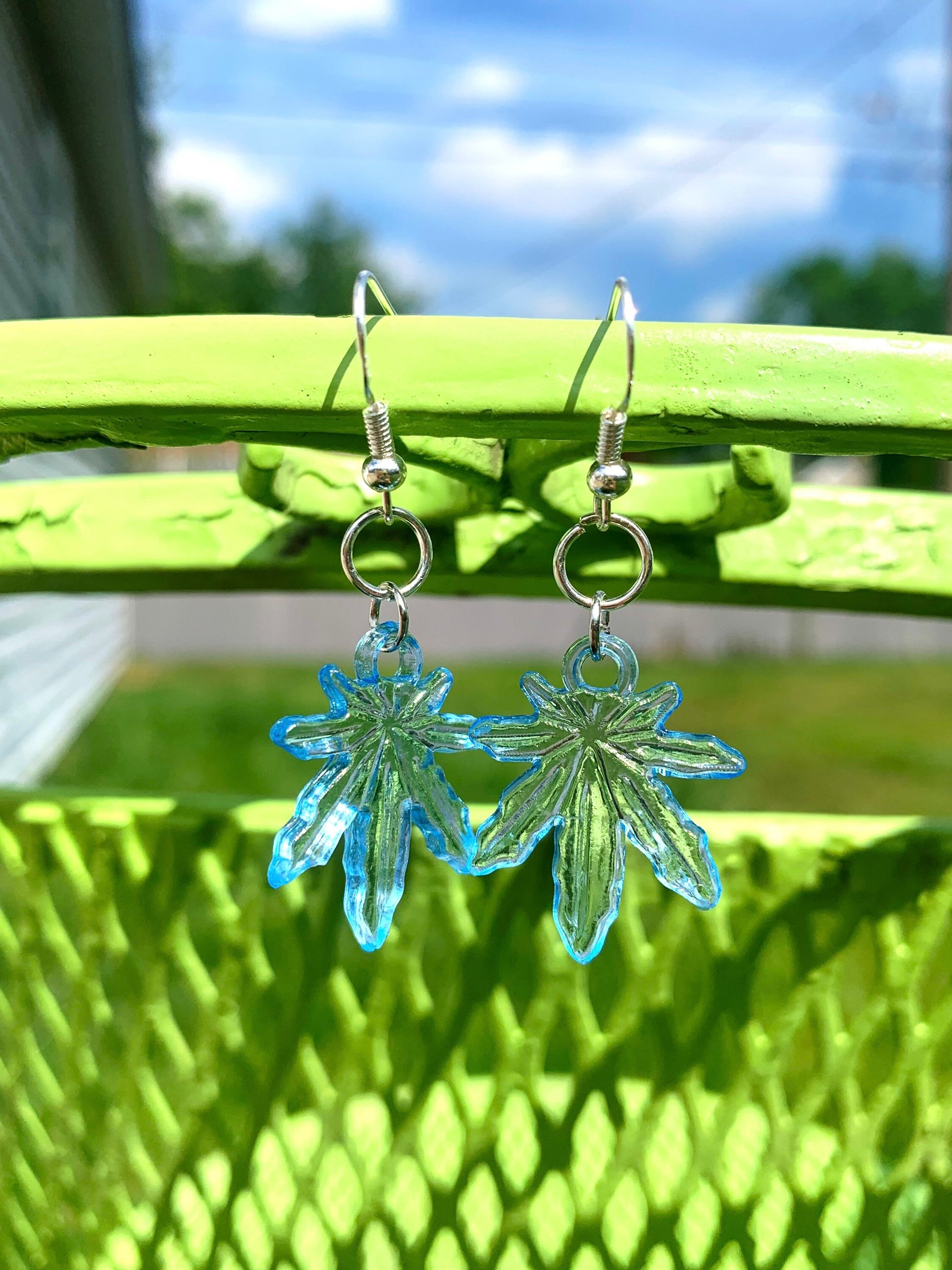 Rainbow hemp leaf earrings