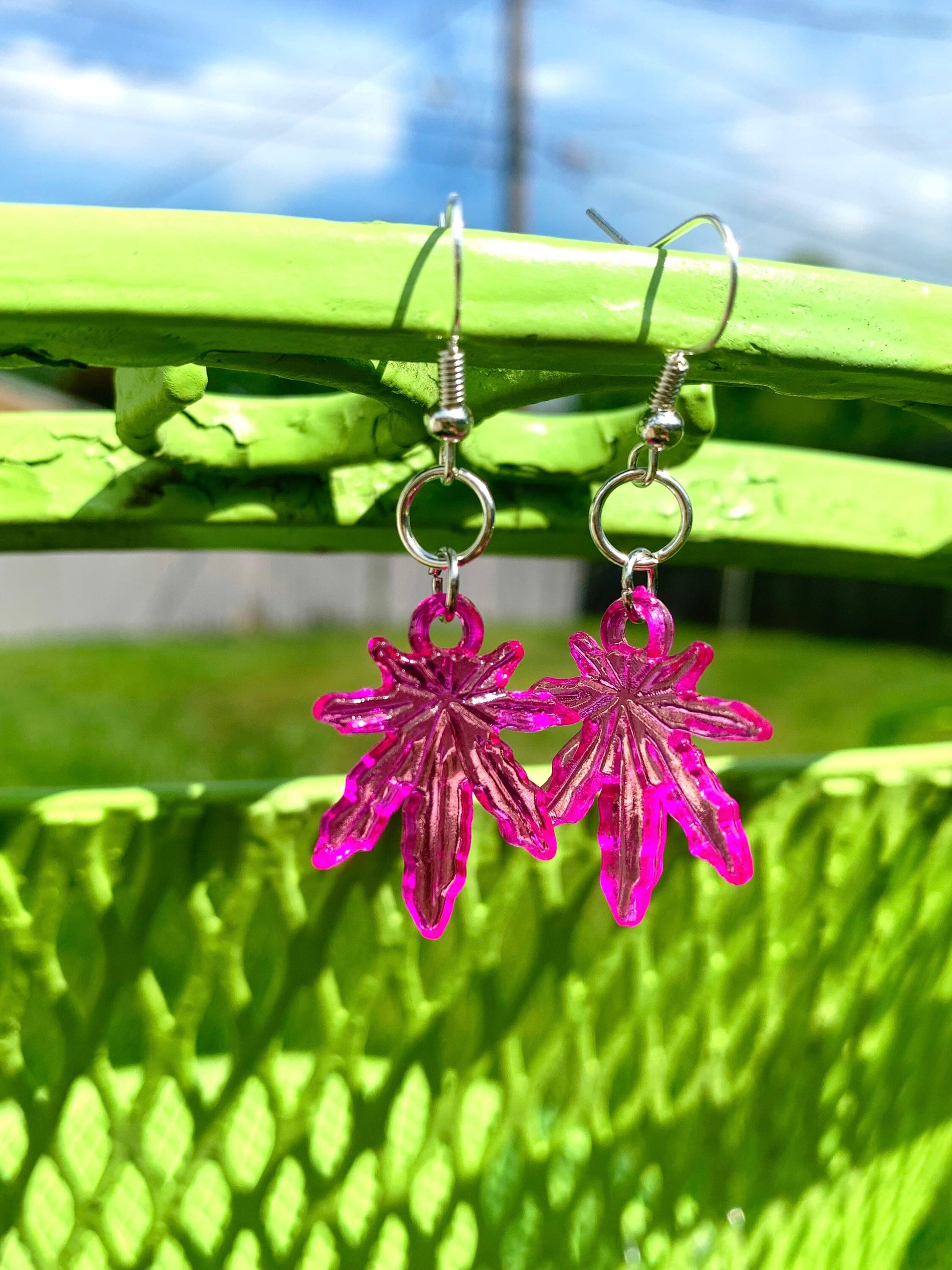 Rainbow hemp leaf earrings