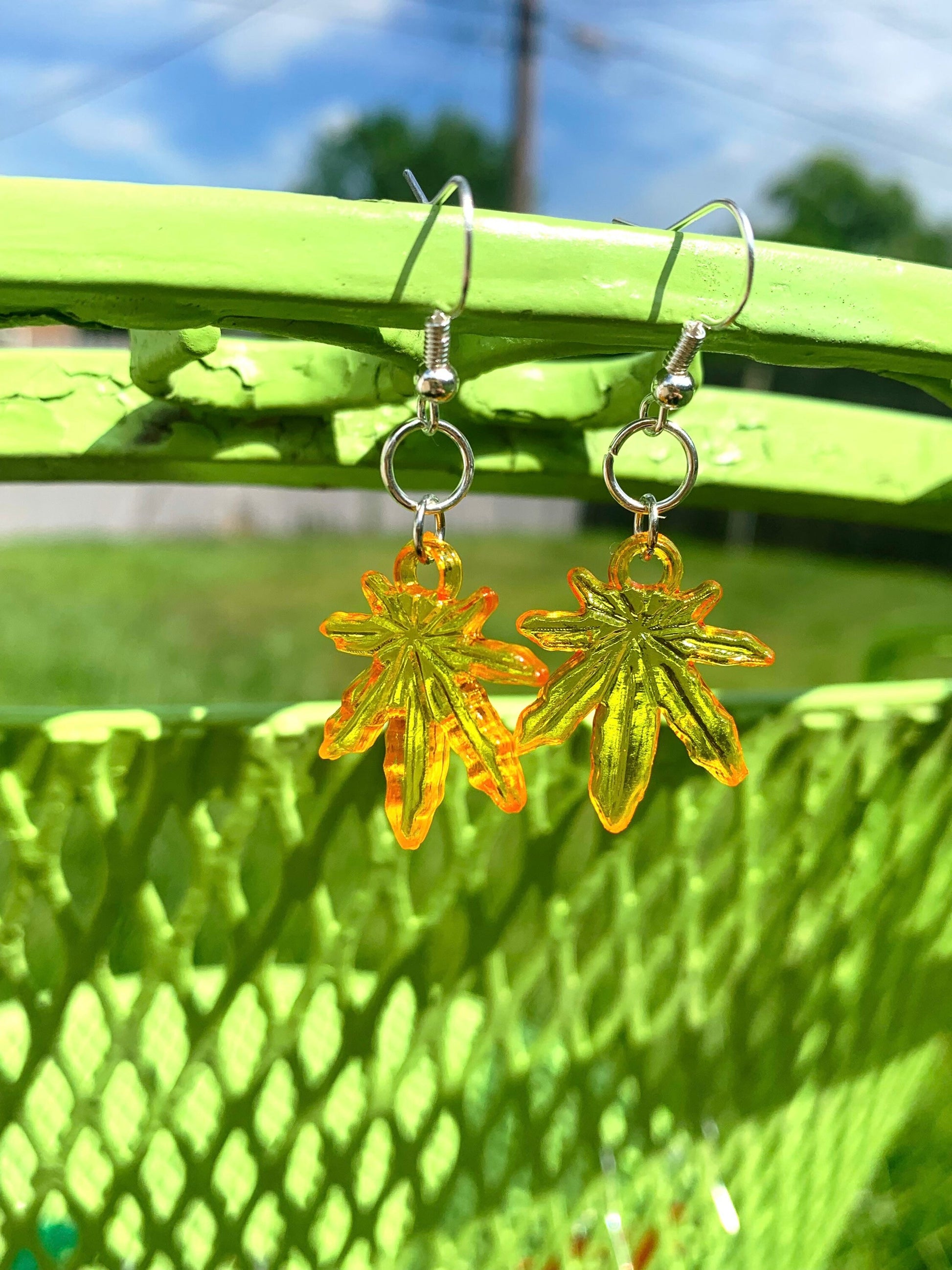 Rainbow hemp leaf earrings