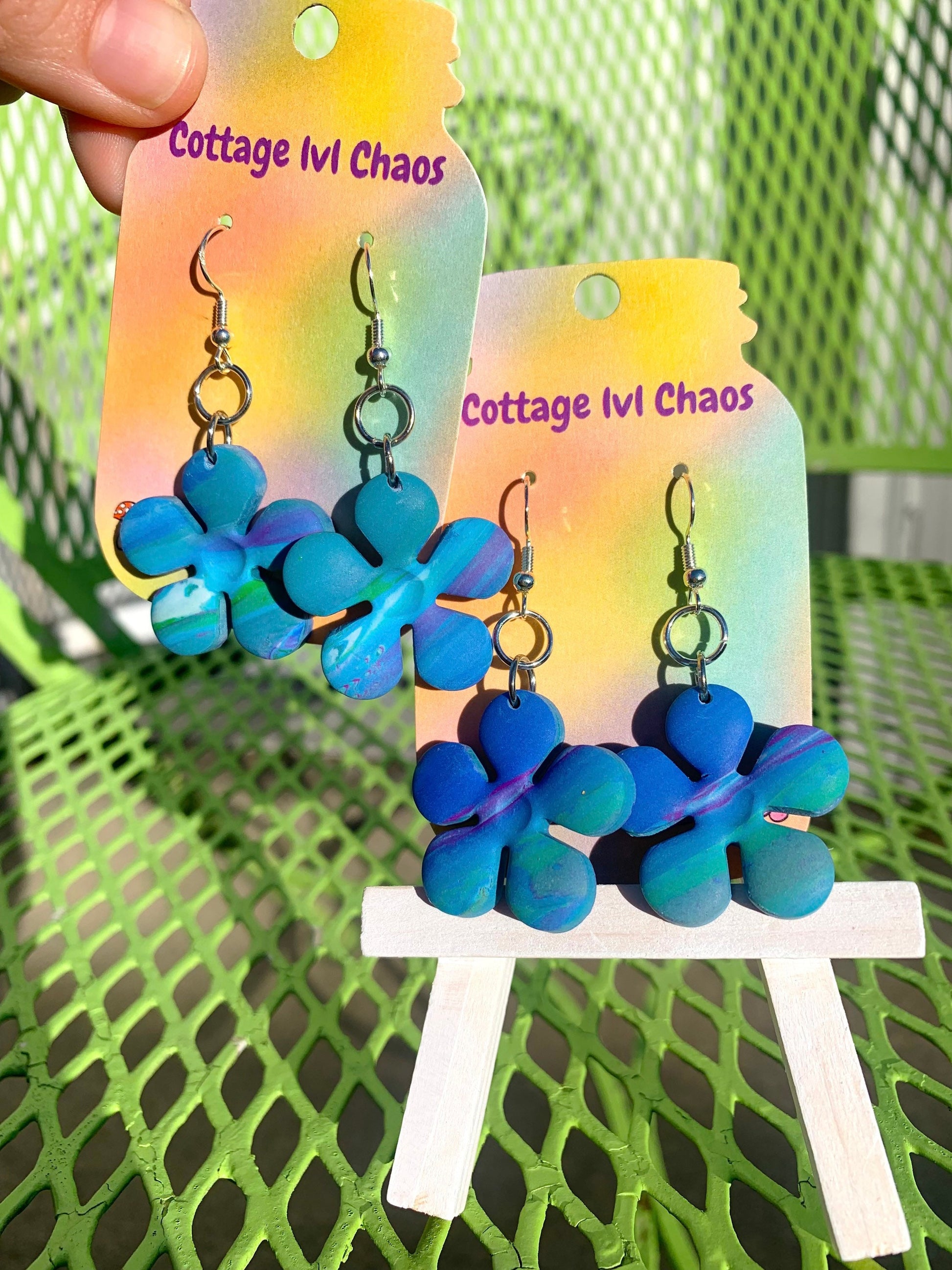 Blue water flower power earrings!