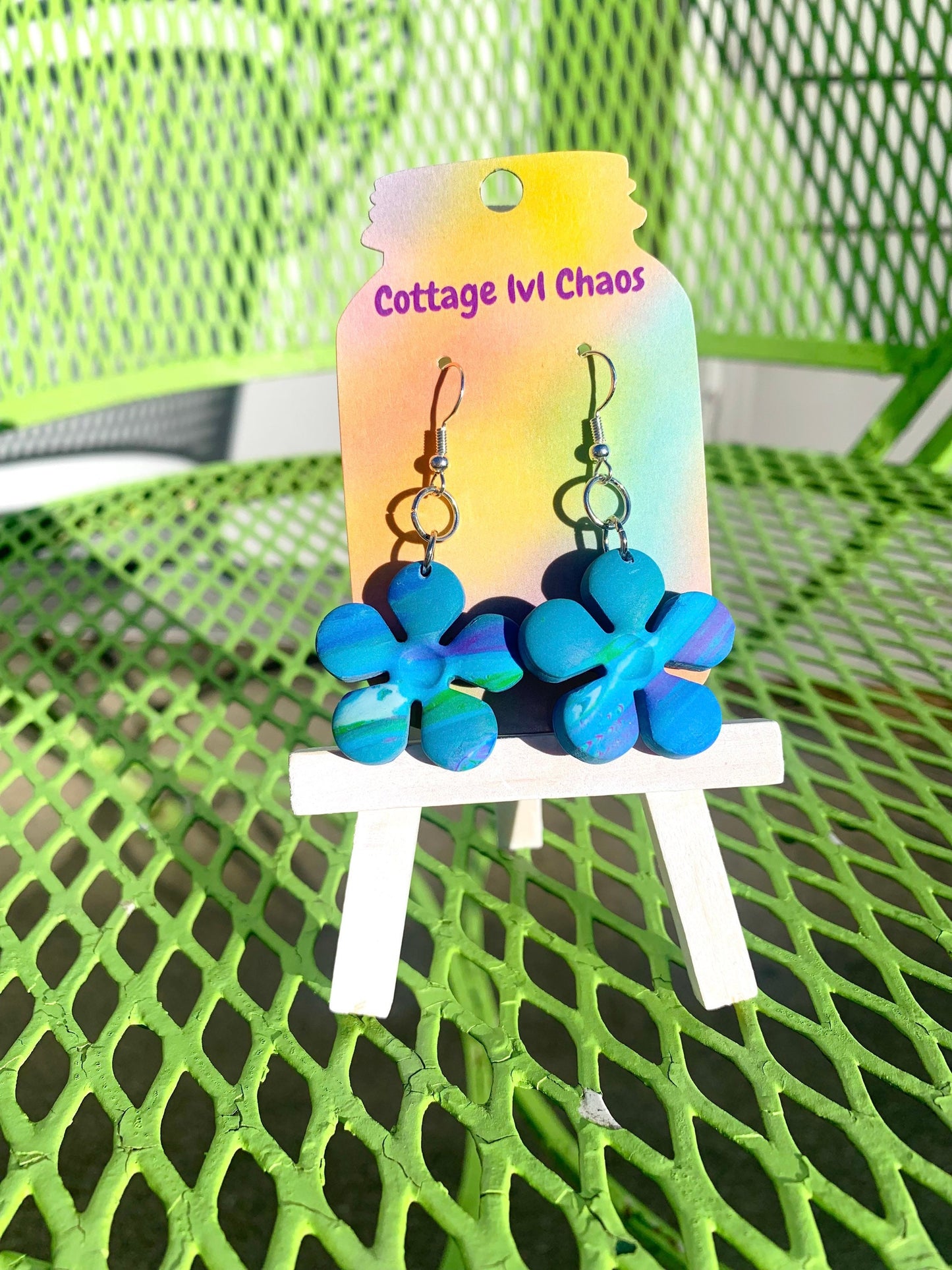 Blue water flower power earrings!
