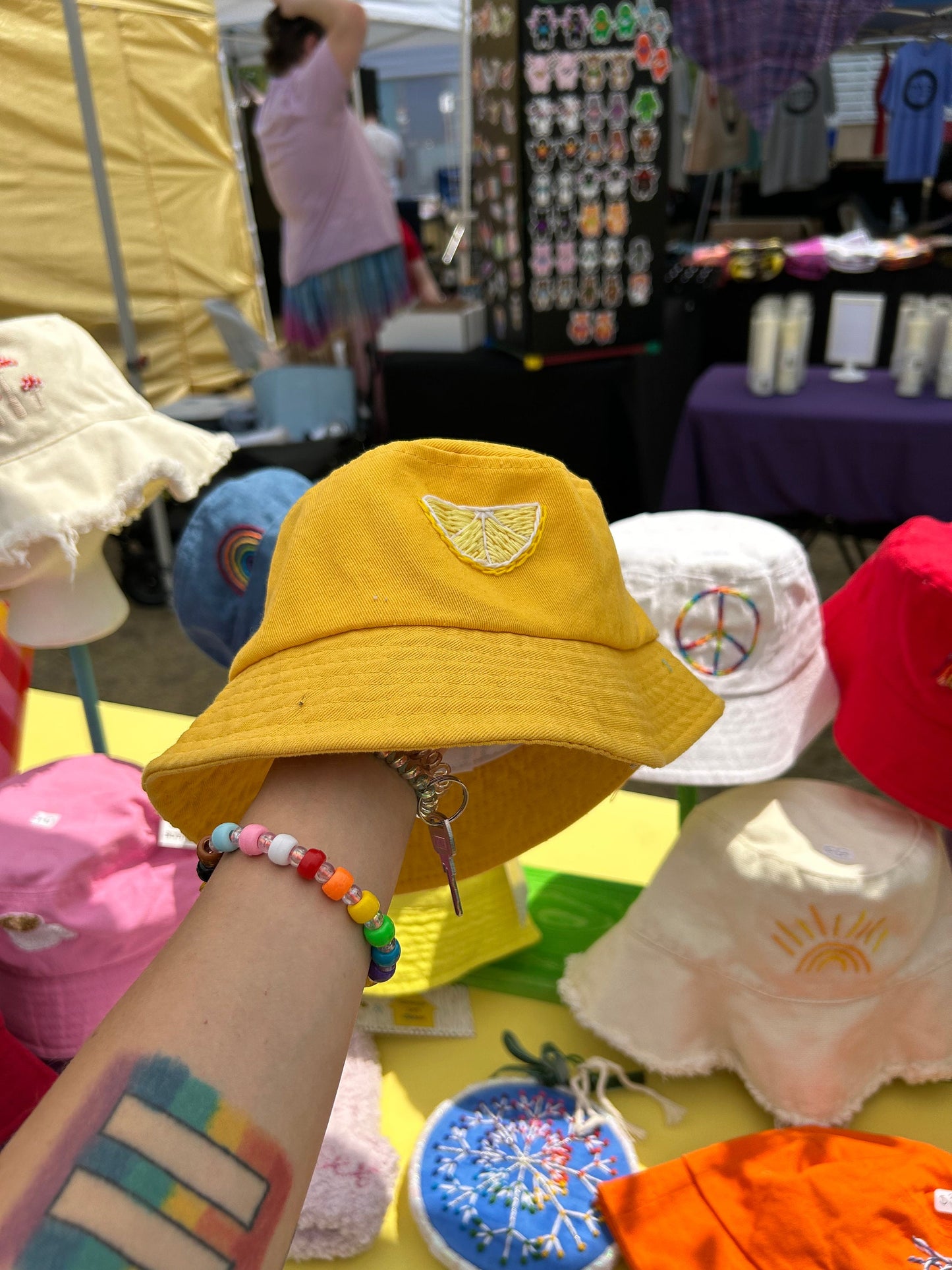 Lemon bucket hat! Hand embroidered