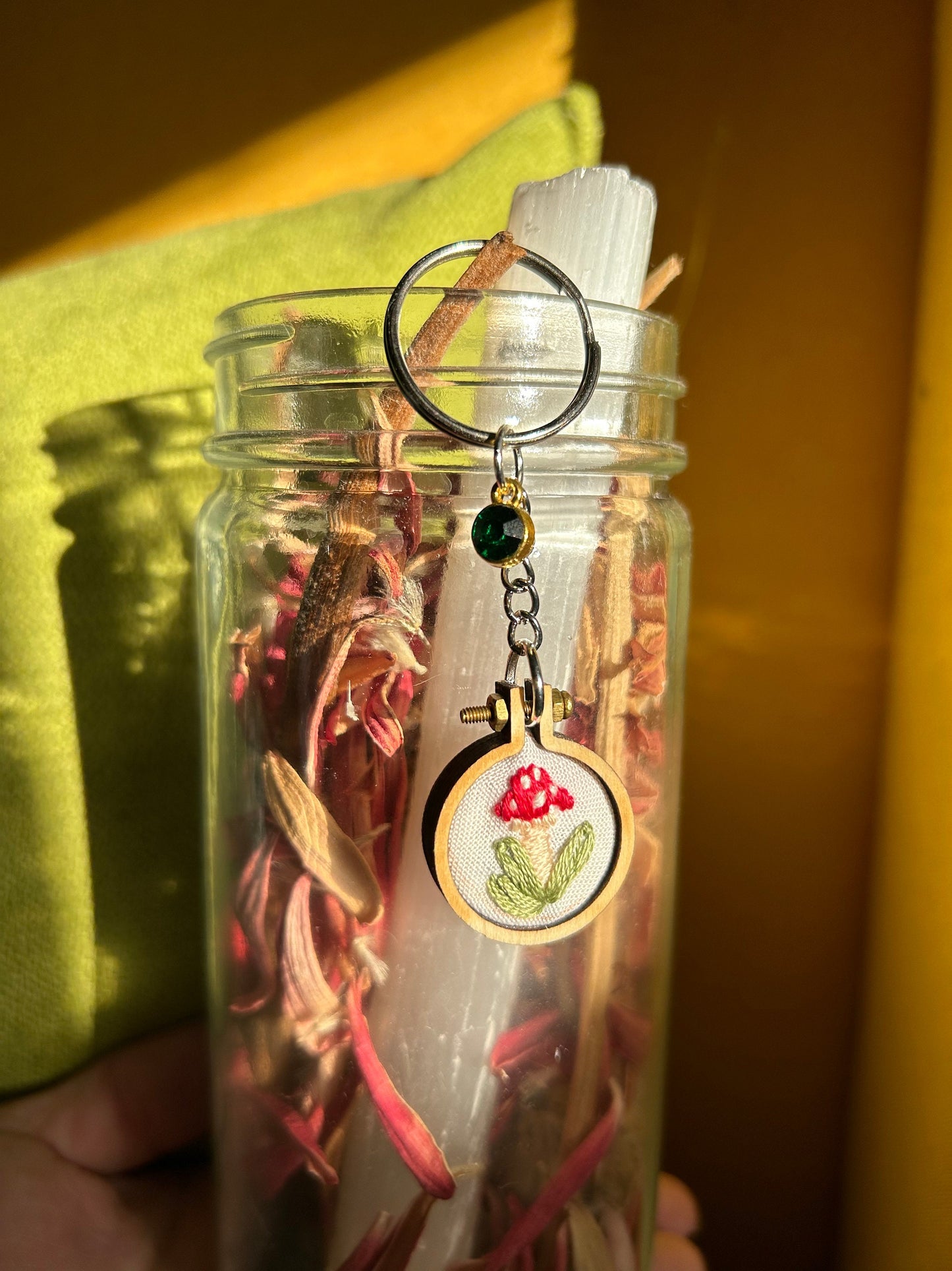 Mini custom hand embroidered keychain charm!