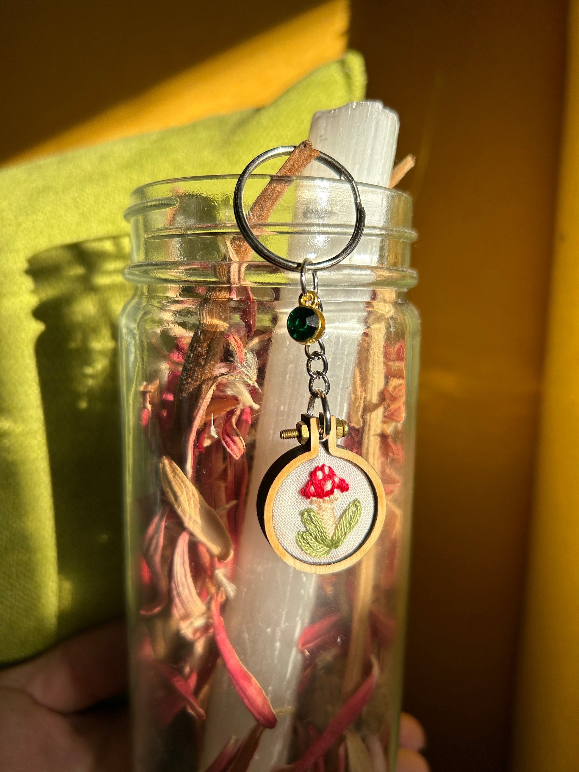 Mini custom hand embroidered keychain charm!