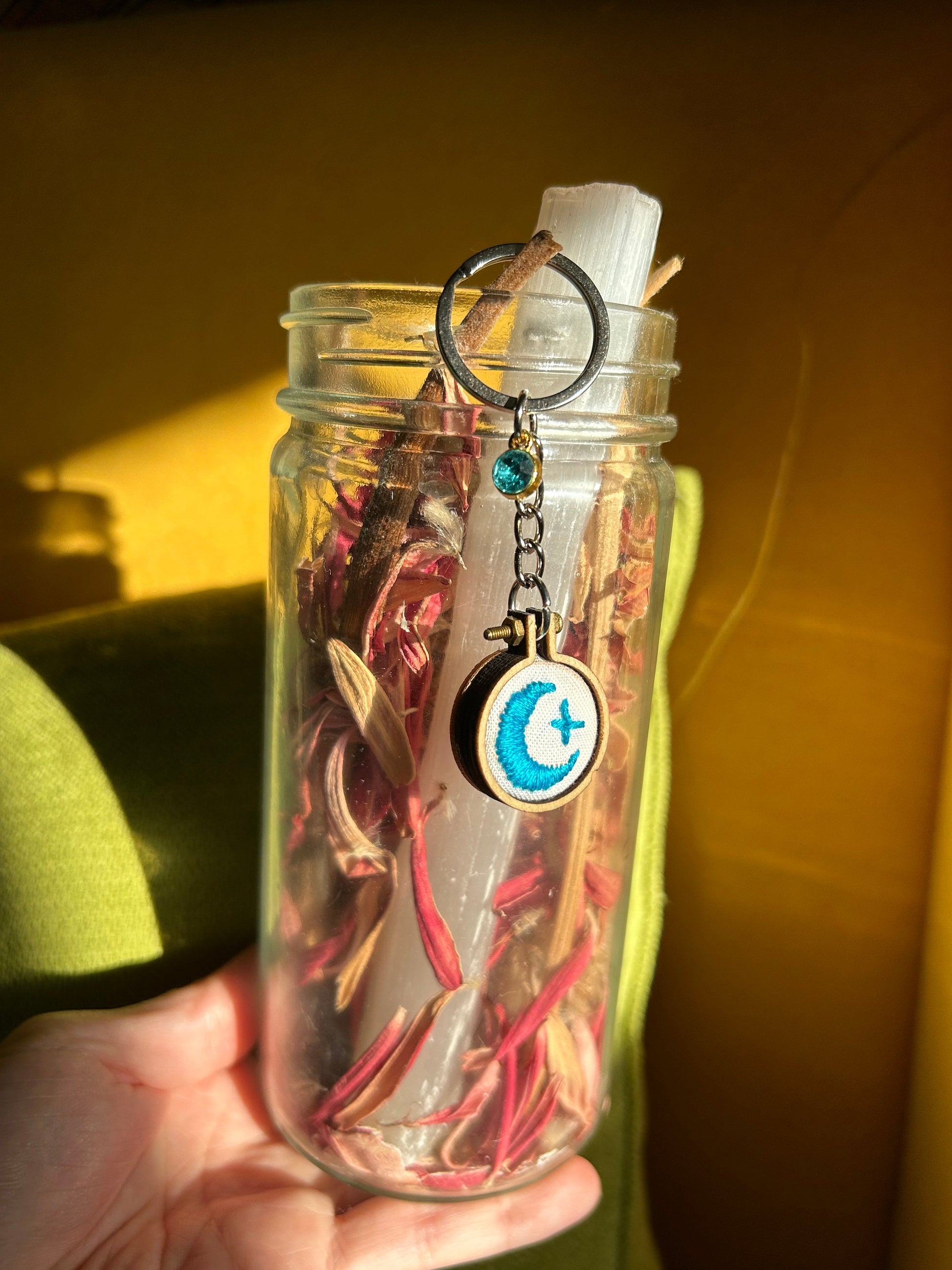 Mini custom hand embroidered keychain charm!