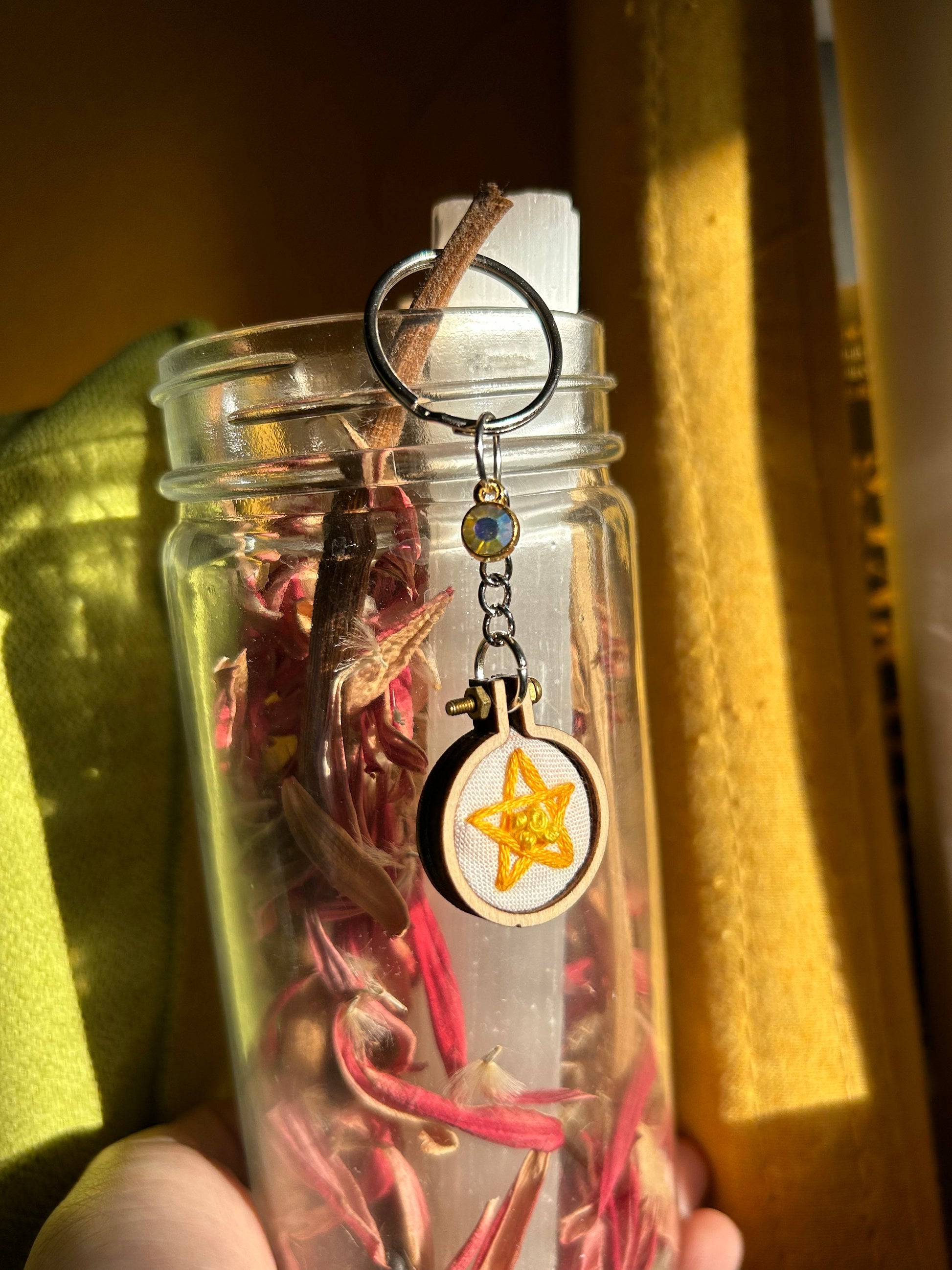 Mini custom hand embroidered keychain charm!